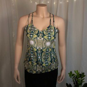 Geometric green design Mara Hoffman like top